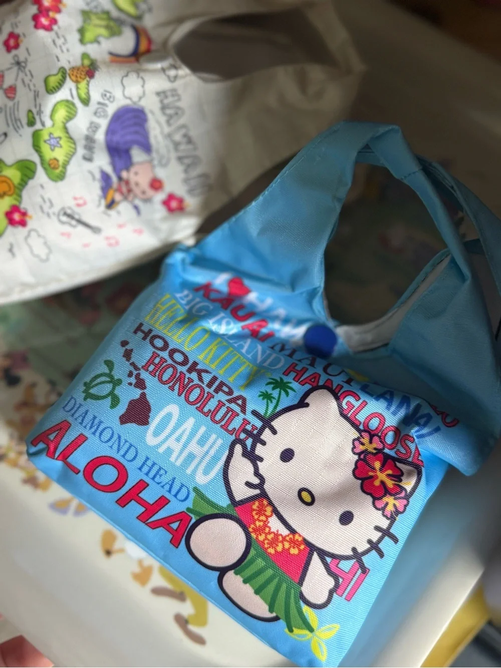 SANRIO Hello Kitty HAWAII Reusable Packaway Foldable Tote Bag W/ CASE, 2 sets